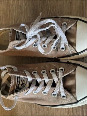 Converse Low Top Canvas Sneakers in Light Brown with White Laces